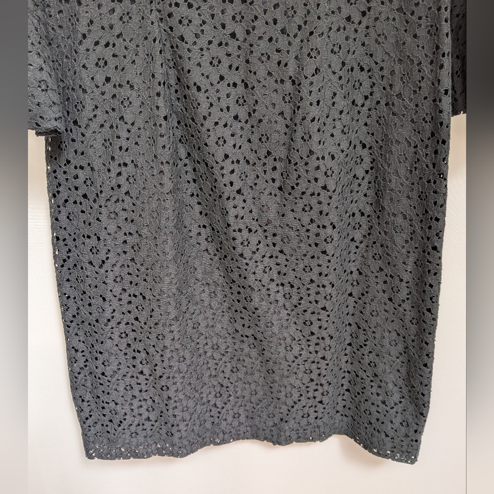 Pendleton Black Floral Lace Eyelet Bell Sleeve Shift Dress Size 12 - Picture 7 of 14